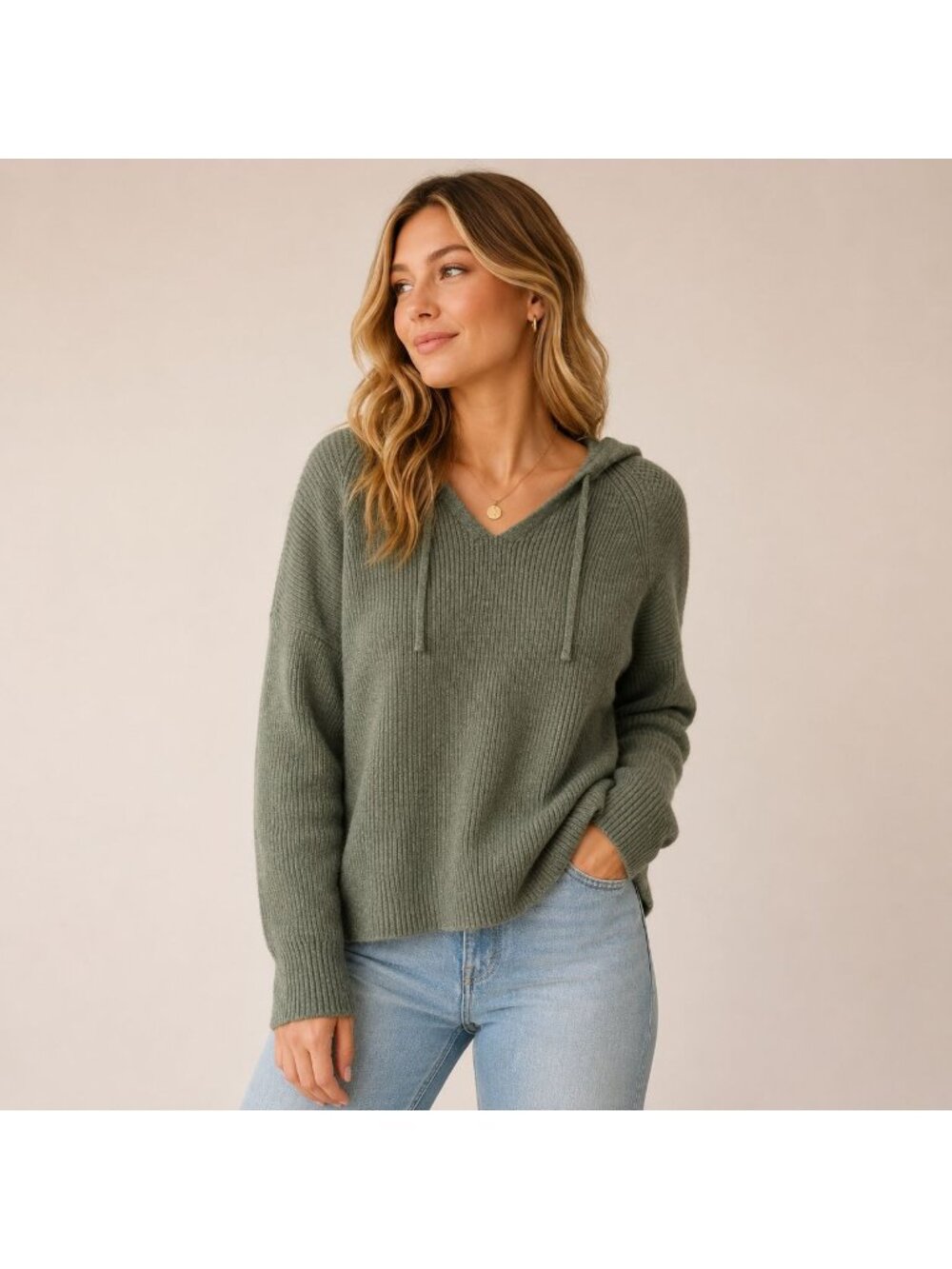 Forte Cashmere 100% Cashmere Hooded Sweater Green Olive XS Luxury Knit Top